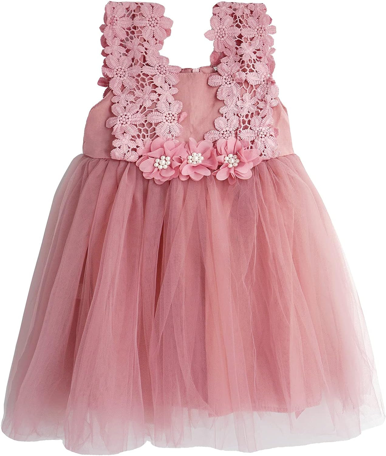 Baby Girl Flower Lace Dress Elegant Princess Toddler Tulle Dress for Wedding Birthday Party.