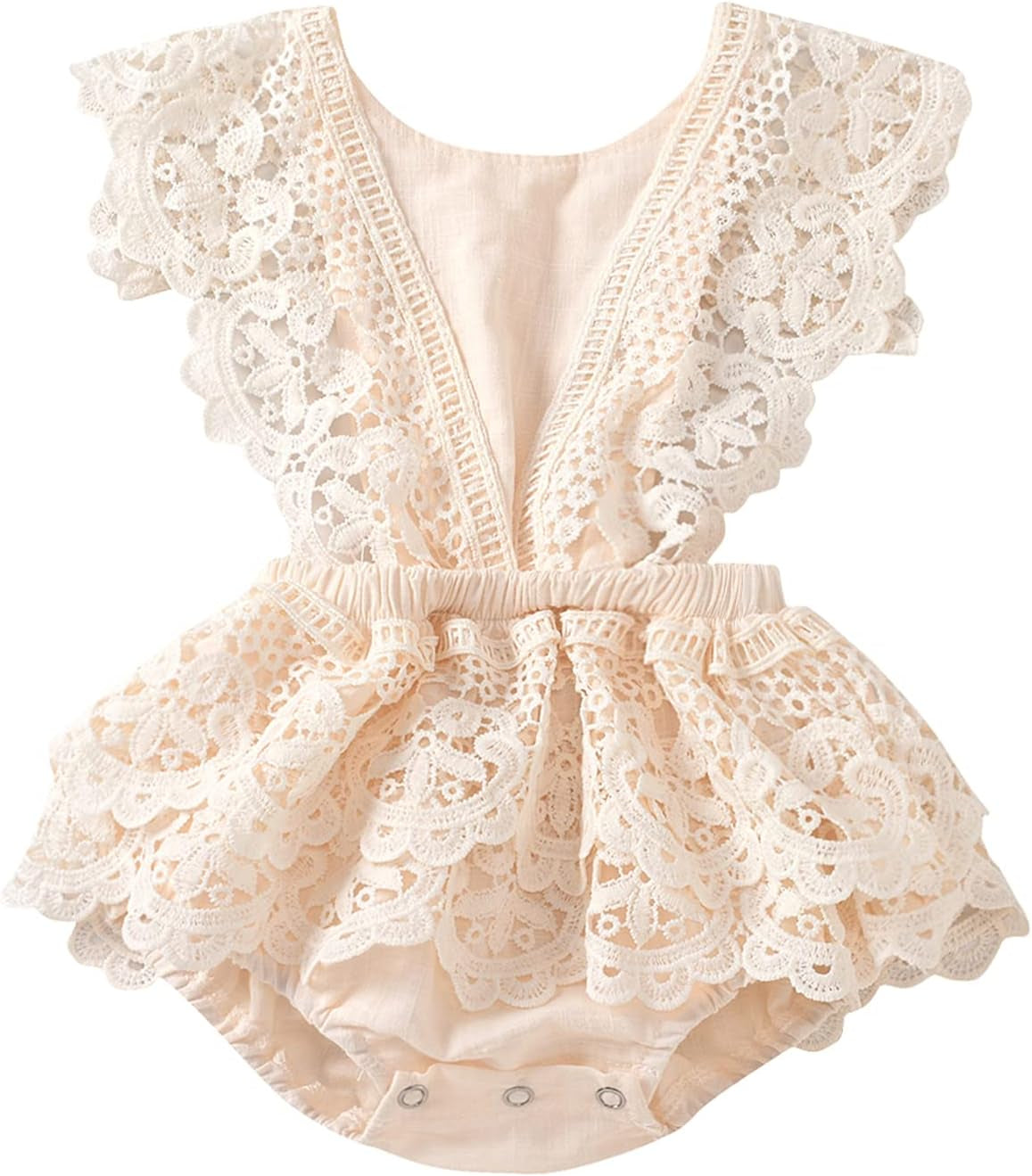 2Pcs Newborn Baby Girl Lace Ruffles Sleeve Bodysuits Backless Jumpsuit Clothes Romper Set