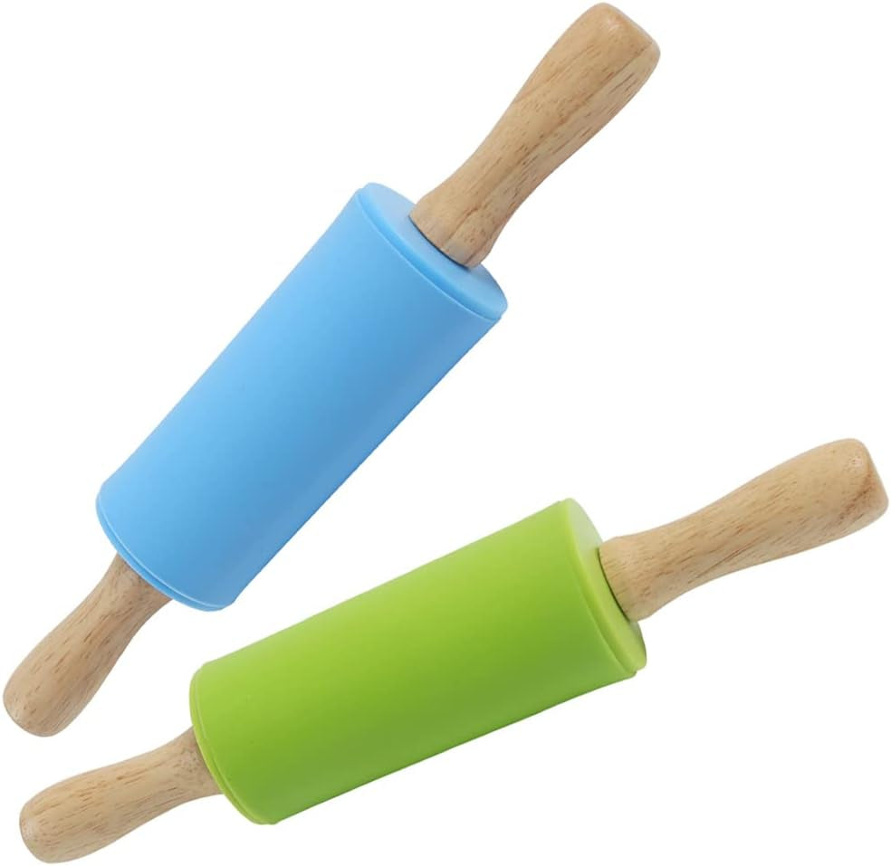 9 Inch Mini Kids Rolling Pin, 2 Pcs Small Rolling Pin Handle for Home Kitchen Children Cake