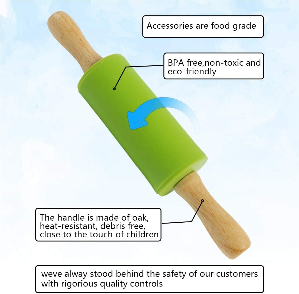 9 Inch Mini Kids Rolling Pin, 2 Pcs Small Rolling Pin Handle for Home Kitchen Children Cake