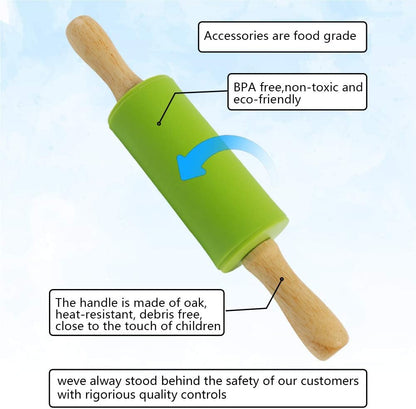 9 Inch Mini Kids Rolling Pin, 2 Pcs Small Rolling Pin Handle for Home Kitchen Children Cake