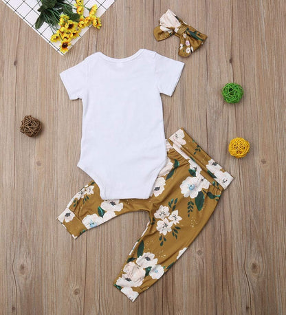 Isnt She Lovely 0-18M Infant Newborn Baby Girl Short Sleeve Bodysuit Tops Floral Pant Headband