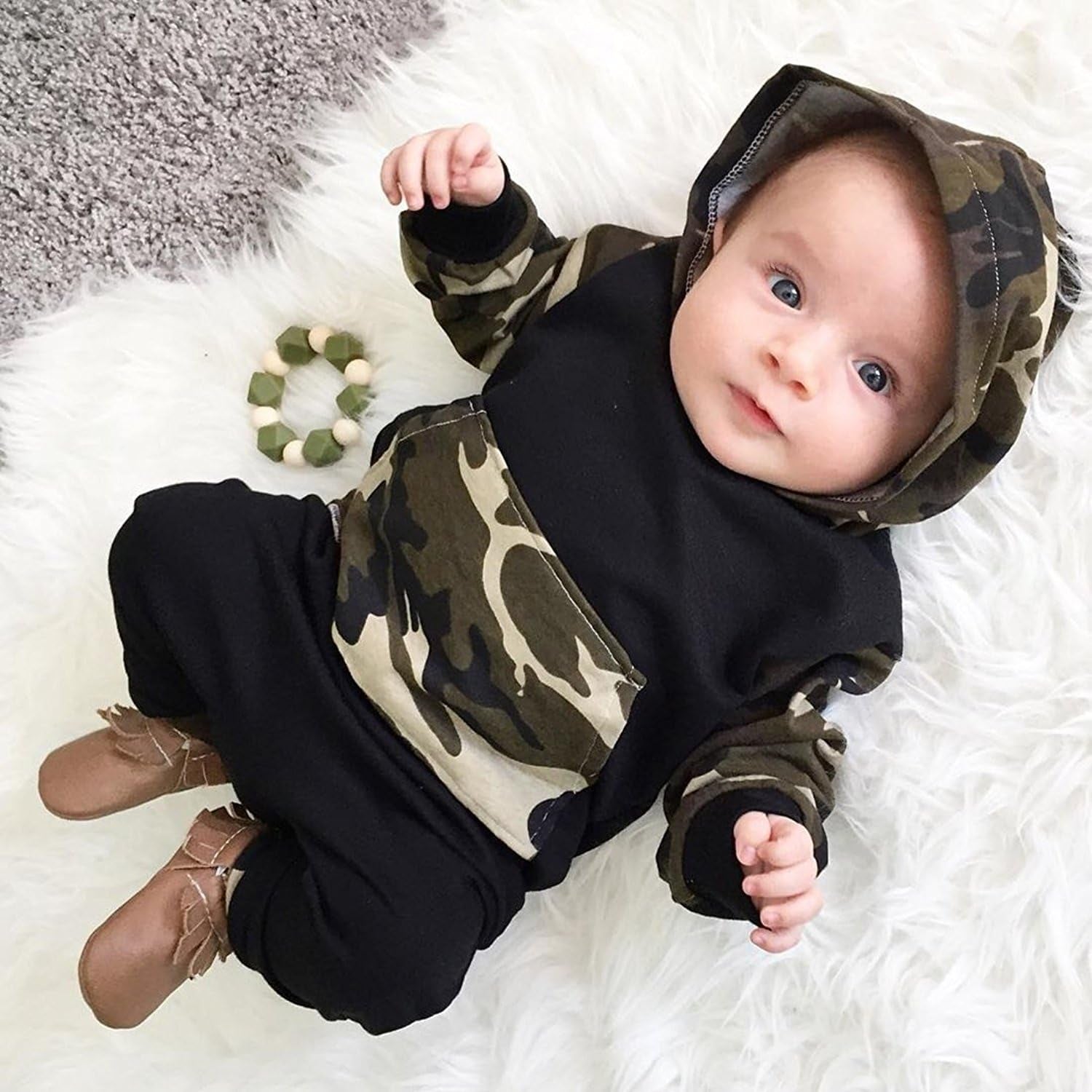 Infant Baby Boys Camouflage Hoodie Tops +Long Pants Outfits Set Clothes 0-3Y