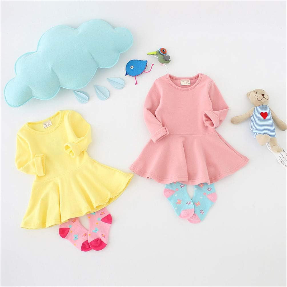 Toddler Baby Girls Long Sleeve Cotton Dress Solid Ruffle Tops