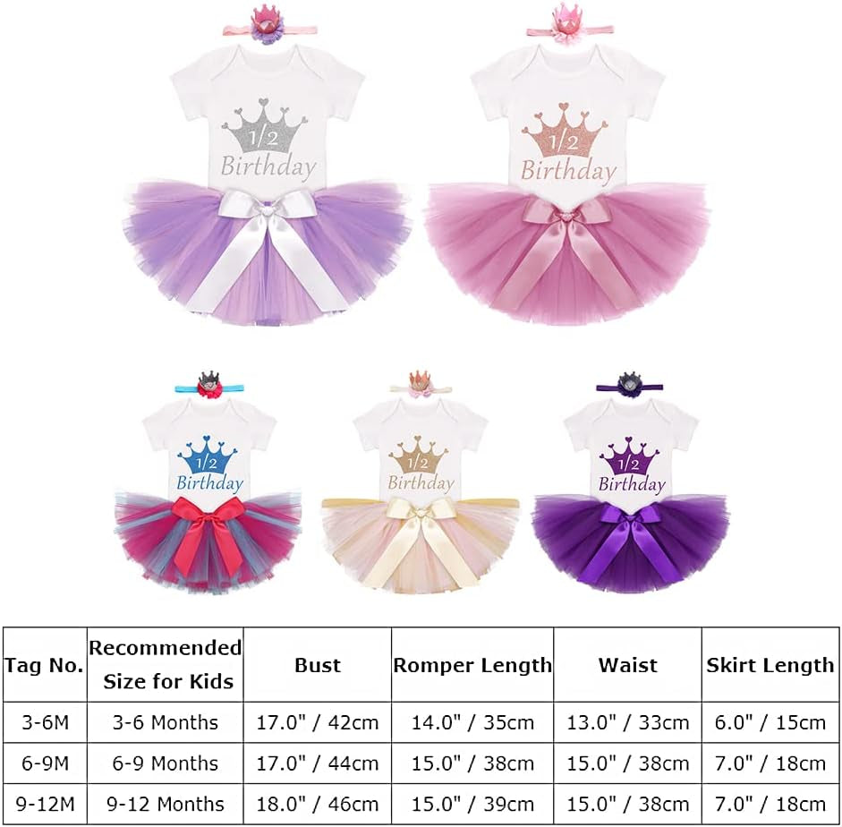 Birthday Outfit Girls Baby Strawberry Heart One Romper + Ruffle Tulle Skirt + Sequins Crown Headband 3PCS Clothes Set