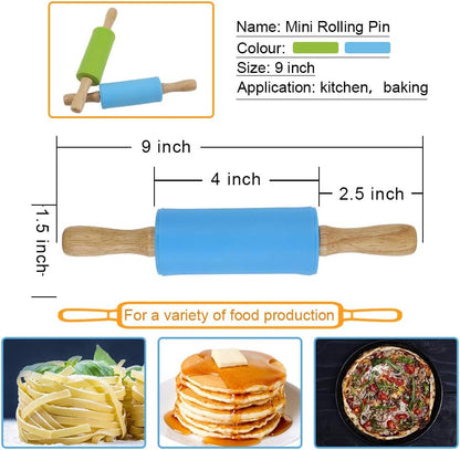 9 Inch Mini Kids Rolling Pin, 2 Pcs Small Rolling Pin Handle for Home Kitchen Children Cake